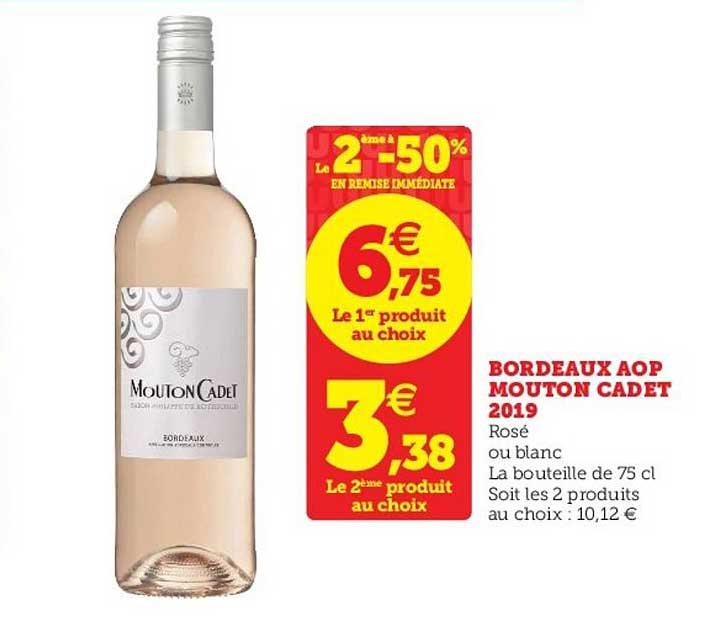 bordeaux aop mouton cadet 2019 le 2ème à -50% en remise immédiate