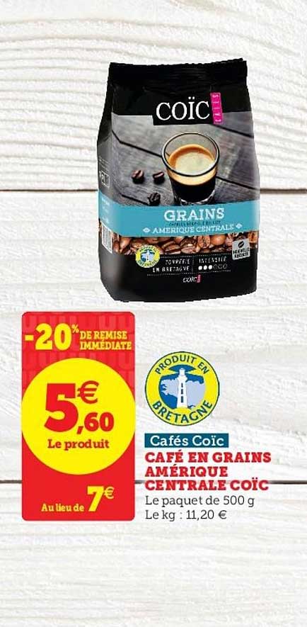 café en grains amérique centrale coïc cafés coïc -20% de remise immédiate