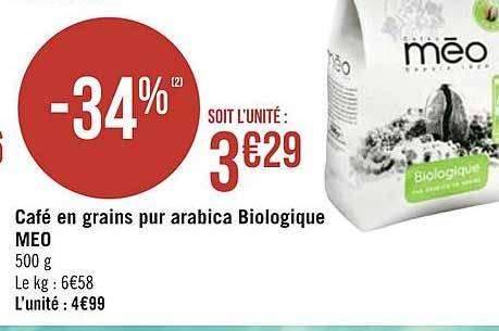 Café En Grains Pur Arabica Biologique Meo