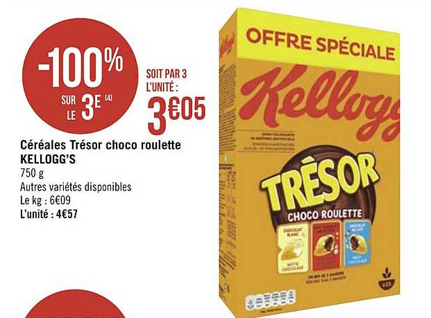 Céréales Trésor Choco Roulette Kellogg's -100% Sur Le 3e