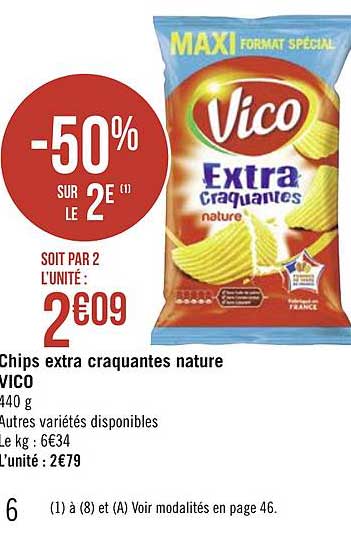 Chips Extra Craquantes Nature Vico -50% Sur Le 2e