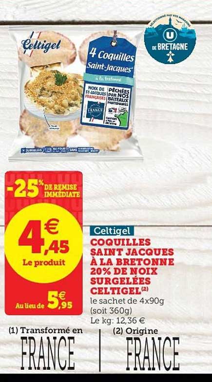 coquilles saint jacques à la bretonne 20% de noix surgelées celtigel celtigel -25% de remise immédiate