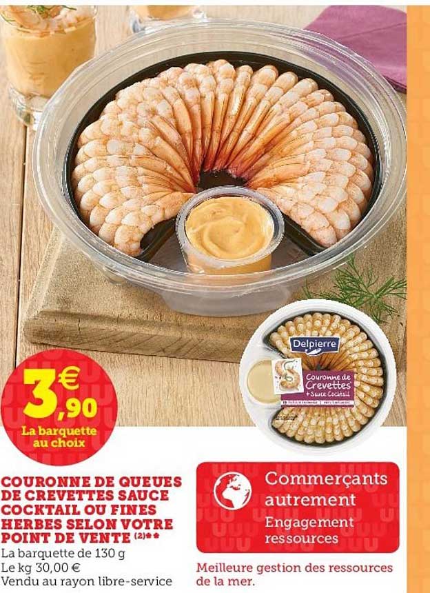 couronne de queues de crevettes sauces cocktail ou fines herbes selon votre point de vente