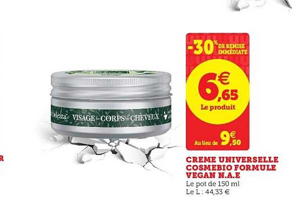 creme universelle cosmebio formule vegan n.a.e -30% de remise immédiate