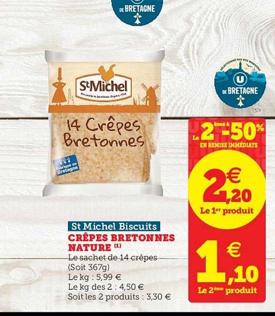 Crêtes Bretonnes Nature St Michel Biscuits Le 2ème à -50% En Remise Immédiate