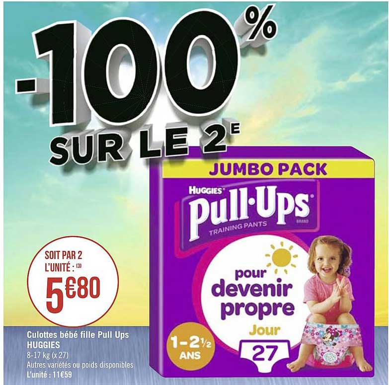culottes bébé fille pull ups huggies -100% sur le 2e