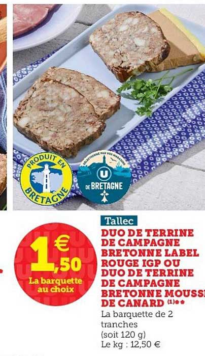 duo de terrine de compagne bretonne label rouge igp ou duo de terrine de campagne bretonne mousse de canard tallec