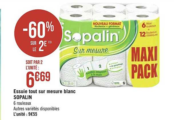 essuie tout sur mesure blanc sopalin -60% sur le 2e