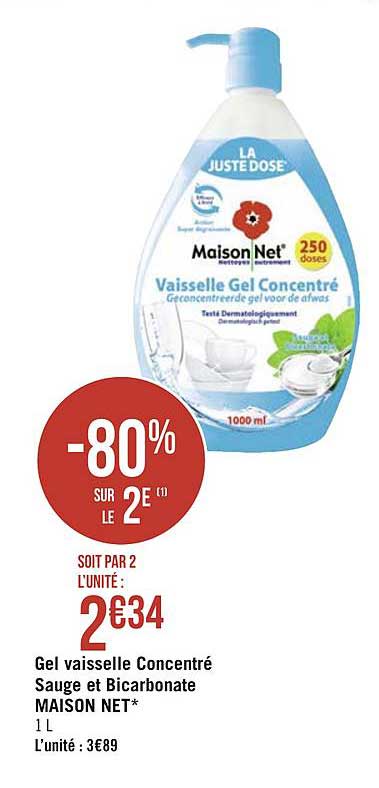 gel vaisselle concentré sauge et bicarbonate maison net -80% sur le 2e