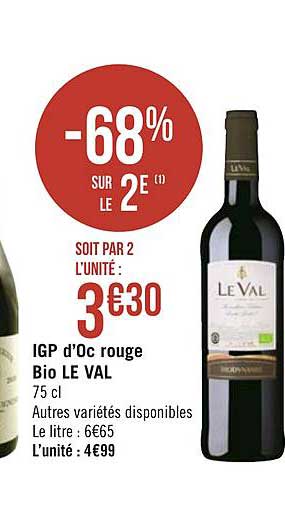 igp d'oc rouge bio le val -68% sur le 2e