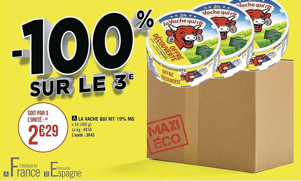 la vache qui rit 19% mg -100% sur le 3e