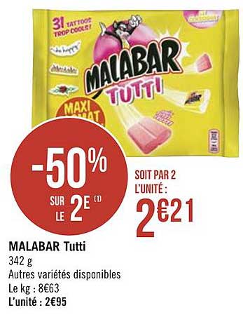 malabar tutti -50% sur le 2e