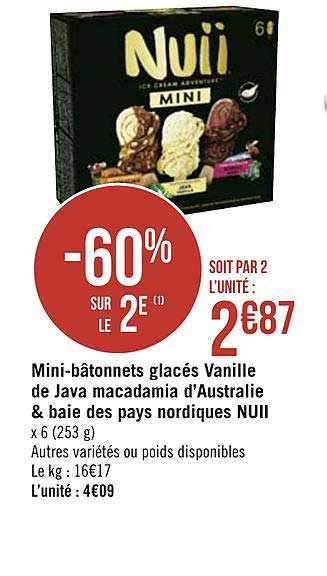 mini bâtonnets glacés vanille de java macadamia d'australie & baie des pays nordiques nuii