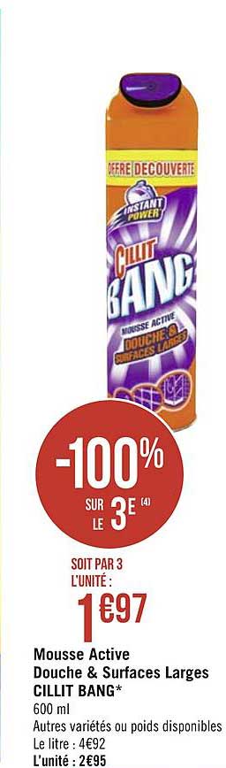 mousse active douche&surfaces larges cillit bang -100% sur le 3e