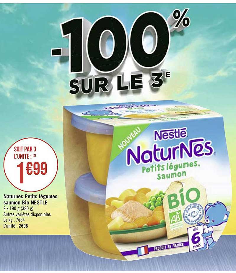 Naturnes Petits Légumes Saumon Bio Nestle -100% Sur Le 3e
