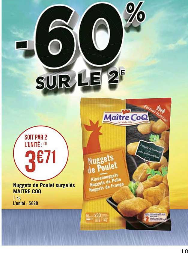 nuggets de poulet surgelés maitre coq -60% sur le 2e