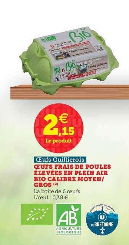 œufs frais de poules élevées en plein air bio calibre moyen gros œufs guillierois