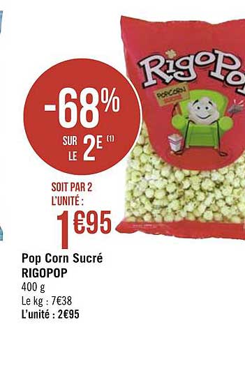 pop corn sucré rigopop -68% sur le 2e