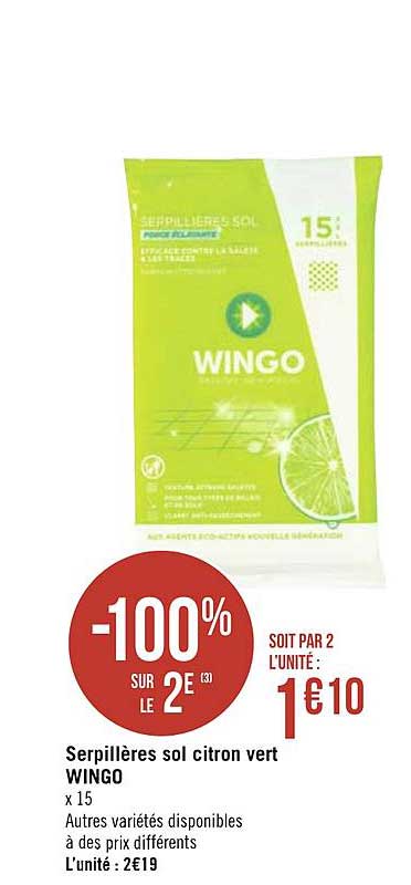 serpillères sol citron vert wingo -100% sur le 2e