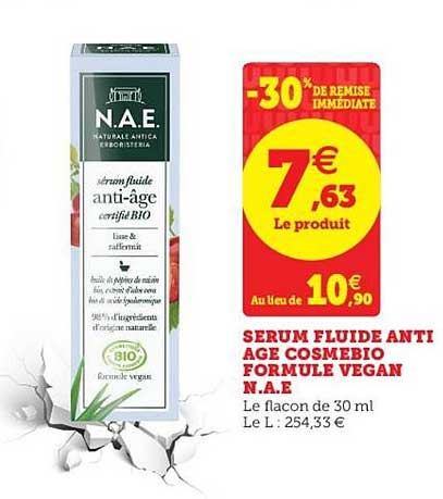 serum fluide anti age cosmebio formule vegan n.a.e -30% de remise immédiate