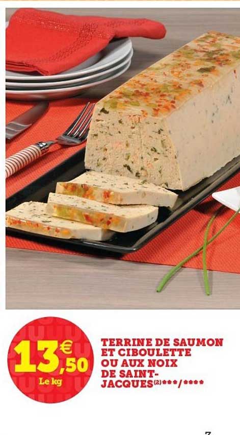 terrine de saumon et ciboulette ou aux noix de saint jacques