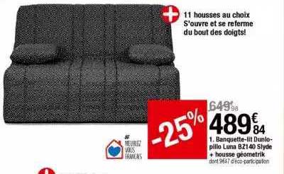 banquette-lit dunlopillo luna bz140 slyde + housse géometrik