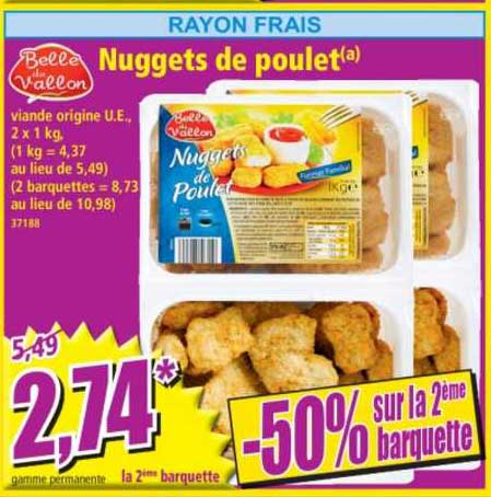 belle de vallon nuggets de poulet -50% sur la 2ème barquette