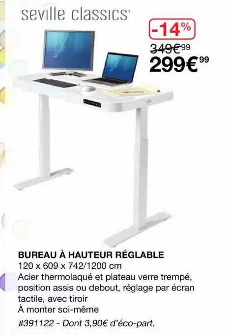 bureau à hauteur réglable seville classics