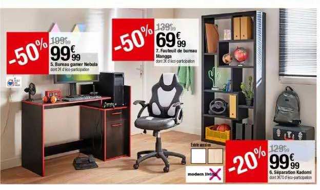 bureau gamer nebula, fauteuil de bureau mangga, séparation kadomi