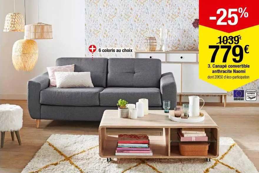 canapé convertible anthracite naomi
