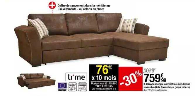 canapé d'angle convertible méridienne réversible gobi casablanca - sans fêtière)