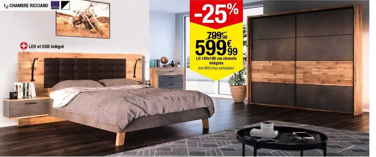Chambre Ricciano : Lit 140 X 190 Cm Chevets Intégrés