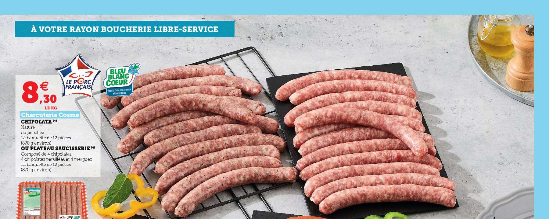 chipolata ou plateau saucisserie charcuterie cosme