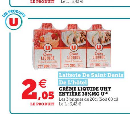 crème liquide uht entière 30% mg u laiterie de saint denis de l'hôtel