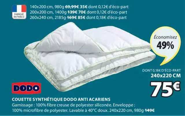 dodo couettes synthétique dodo anti acariens