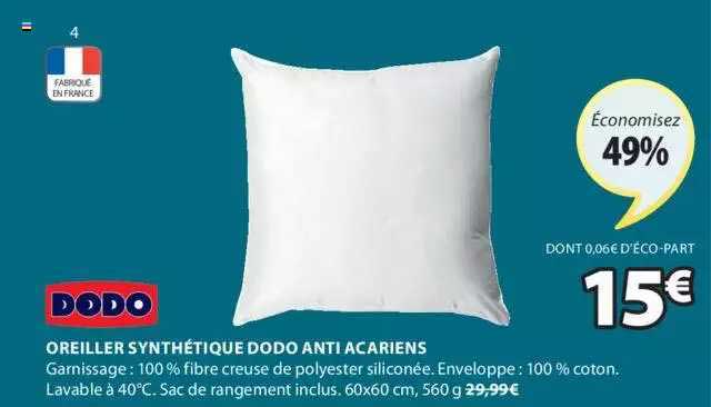 dodo oreiller synthétique dodo anti acariens