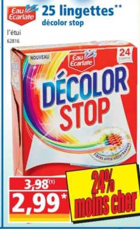 eau ecarlate 25 lingettes décolor stop