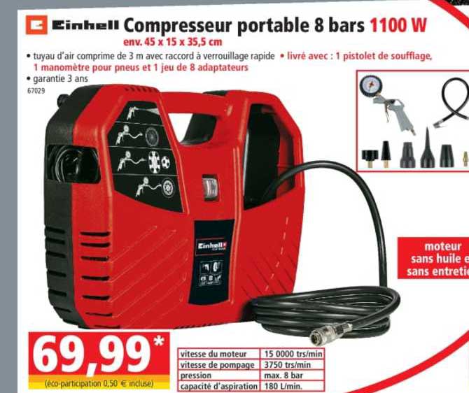 einhell compresseur portable 8 bars 1100w