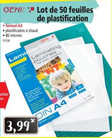 Genie Lot De 50 Feuilles De Plastification