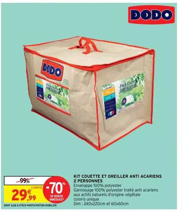 kit couette et oreiller anti acariens 2 personnes -70% de remise immédiate