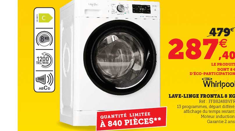 lave-linge frontal 8 kg whirlpool
