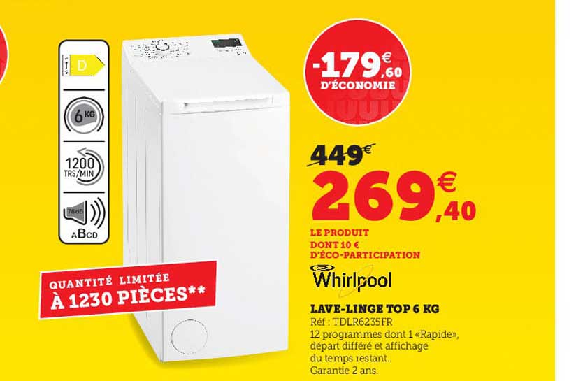 lave-linge top 6 kg whirlpool