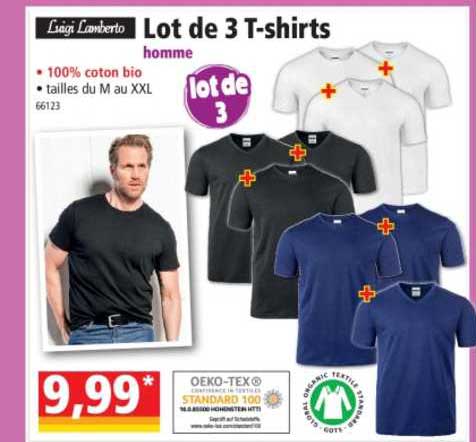 liega lamberto lot de 3 t-shirts