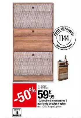 meuble à chaussures 3 abattants doubles ceylan