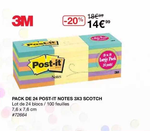 pack de 24 post-it notes 3x3 scotch 3m