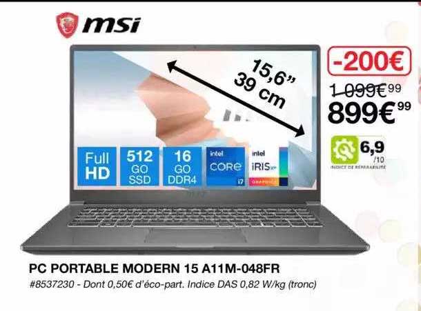 pc portable modern 15 a11m-048fr msi