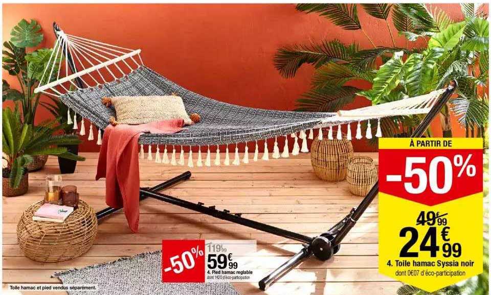 Pied Hamac Réglable, Toile Hamac Syssia Noir