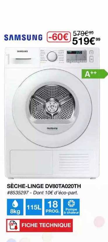 sèche-linge dv80ta020th samsung