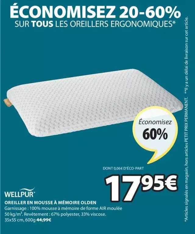 wellpur oreiller en mousse à mémoire olden