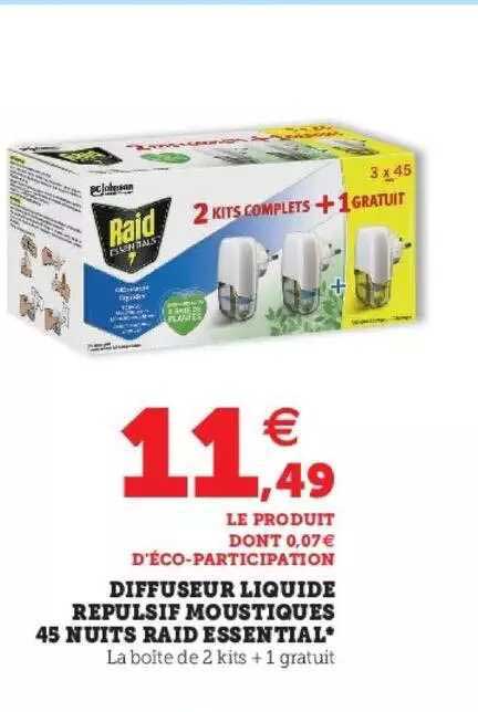 diffuseur liquide répulsif moustiques 45 nuits raid essential